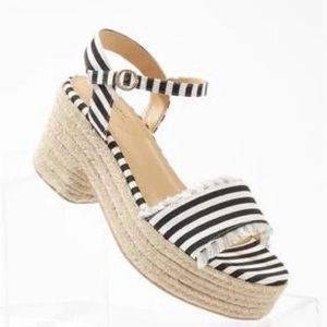 Cato Black and White Striped Wedge Sandals